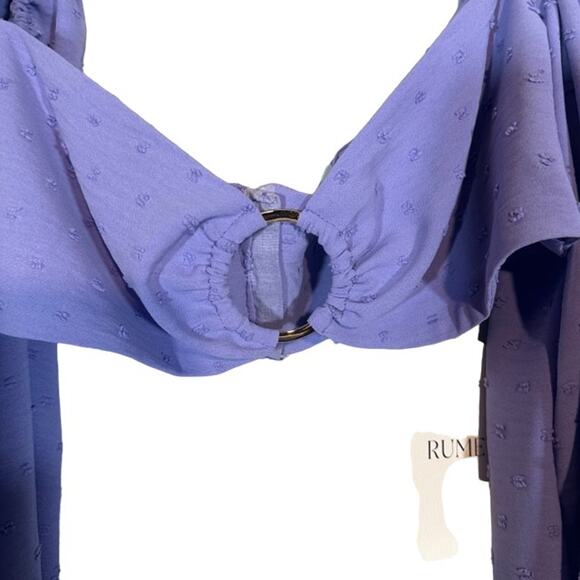 Rumer Women’s Purple Lilac Textured Puff Sleeve Cropped Gypsy Top Size Small - Picture 5 of 11